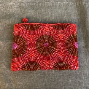 Vintage Handmade Beaded Zip Pouch Bag